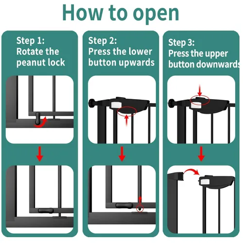 Vista 2 de ALLAIBB Triple Lock - Puerta extra ancha para bebé, montada a presión, para caminar a través de cierre automático seguro, de metal negro, perro