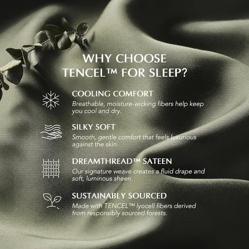 Vista 4 de EverGrace Tencel™ Sheet Set, Breathable & Cooling, Queen, Dark Olive Green Cooling, Luxury Silky Soft, Lyocell TENCEL Sheets, Breathable Bedding for