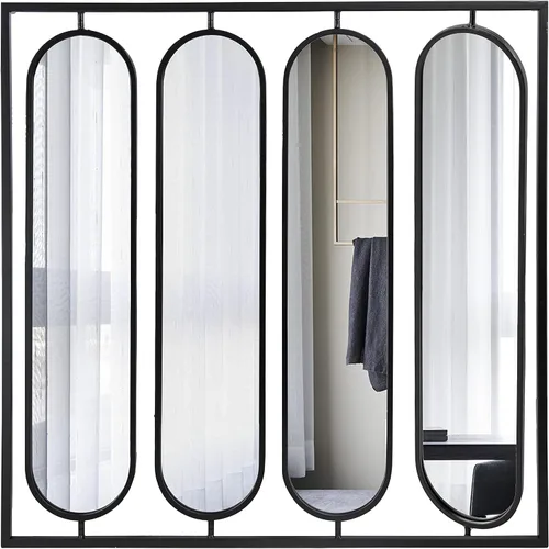 Vista 11 de A&B Home - Espejo rectangular de pared con marco de metal negro, juego de 3 piezas de espejo montado en la pared, decoración de pared del hogar