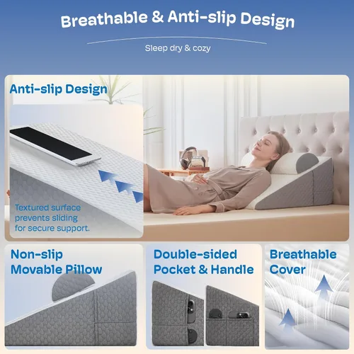 Vista 5 de Simpledad Almohada de cuña para reflujo ácido y alivio del dolor de espalda, ronquidos, almohada de cuña de cama para dormir después de la cirugía.