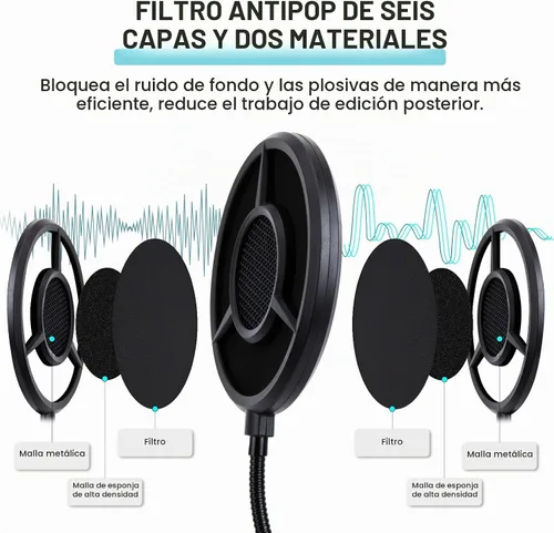 Vista 2 de YOUSHARES - Filtro Pop de Espuma para Micrófono QuadCast – Parabrisas de 5.5 Pulgadas de Diámetro, 6 Capas, Filtro Pop para Cubierta de Micrófono