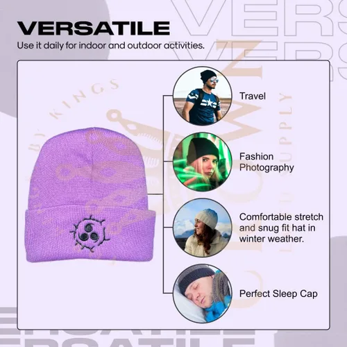 Vista 5 de Gorro de invierno de anime para hombres y mujeres, gorro de punto con puños, cómodo y suave, bordado de anime