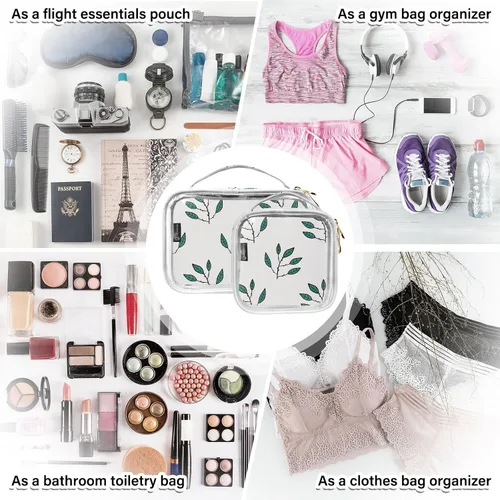 Vista 7 de Bolsas de maquillaje transparentes, 2 unidades, estuche de viaje, neceser, organizador portátil de cosméticos, para hombres y mujeres, bolsa