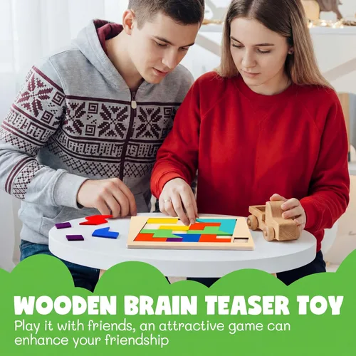 Vista 5 de Yunsailing Paquete de 3 rompecabezas grandes de madera hexagonal Tangram rompecabezas de madera rusa para adultos desafío teasers geométrico, lógica