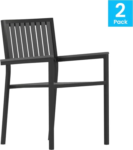Vista 4 de Flash Furniture Harris - Juego de 2 sillas comerciales para interiores y exteriores, respaldo y asiento con listones de poliresina negra, marco