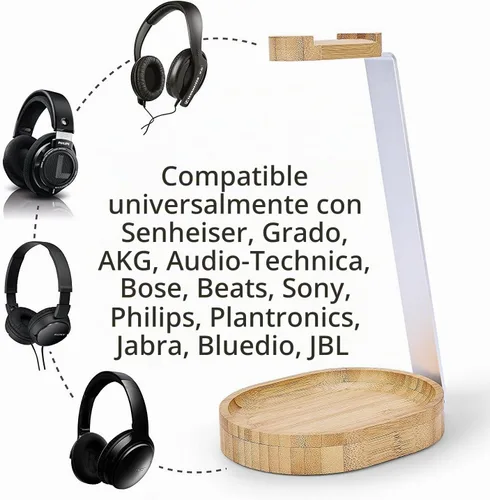 Vista 4 de Avantree TR902 - Soporte Universal de Auriculares de Madera y Aluminio con Soporte para Cables, Soporte de Mesa Robusto para Auriculares