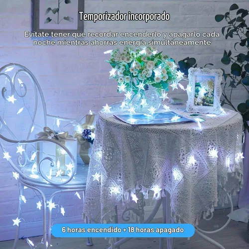 Vista 3 de Minetom - Cadena de luces con forma de estrella operadas a pilas - 5.2 m, 50 luces LED, impermeables, con temporizador, para decoración