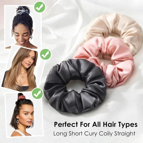 Vista 3 de Michooyel 100% seda de morera, bandas elásticas para el cabello, para mujeres y niñas, cabello rizado, sin daños, soporte para cola de caballo