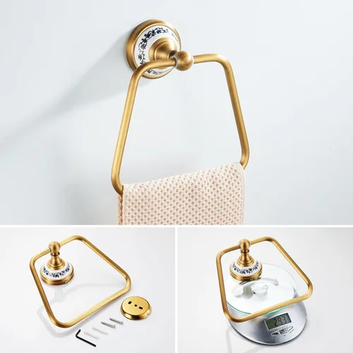 Vista 4 de Juego de accesorios de baño de bronce antiguo, toallero ajustable, soporte para rollo de papel higiénico, soporte para toalla de mano, gancho, juego