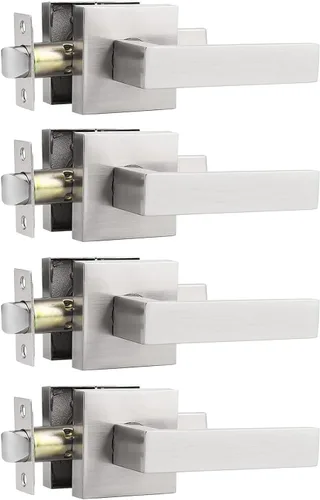 Vista 5 de Probrico Juego de manijas cuadradas para puerta de paso, color negro mate, para pasillo y armario, juego de manijas interiores resistentes sin