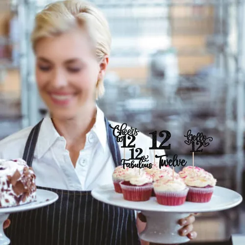 Vista 7 de 30 piezas de adornos para cupcakes de 12 cumpleaños feliz, brillantes doce, hola 12, felicitaciones a 12 años, adornos para cupcakes, 12