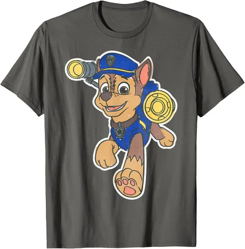 Vista 114 de Paw Patrol Chase Character Patch - Camiseta negra de manga corta con cuello redondo y ajuste clásico, talla S Negro