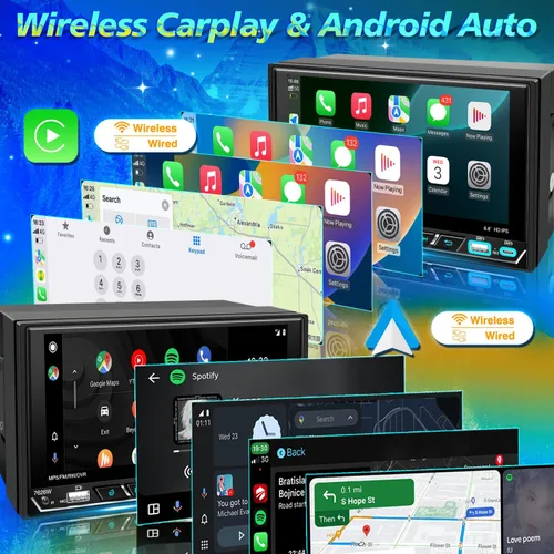 Vista 2 de Estéreo doble DIN para automóvil con pantalla táctil de 6.8 pulgadas con Apple CarPlay y Android Auto, control físico de perilla, Bluetooth 5.0
