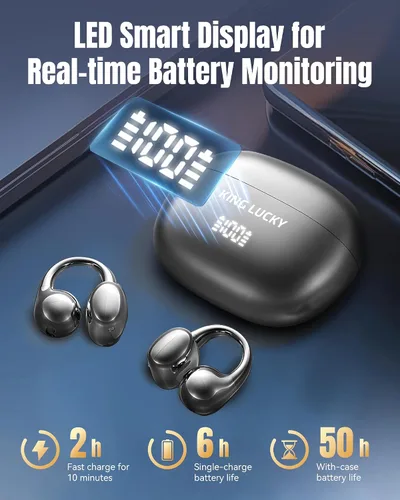 Vista 5 de King Lucky Auriculares de clip Gen 3, auriculares inalámbricos Bluetooth 6.0 de oreja abierta con micrófono, ajuste seguro para orejas pequeñas