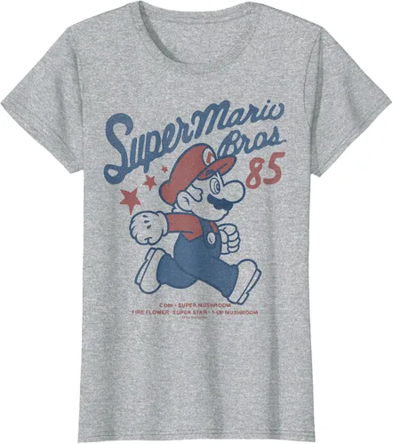 Vista 33 de Nintendo Super Mario Brothers '85 Vintage Stars - Camiseta Gris Oscuro