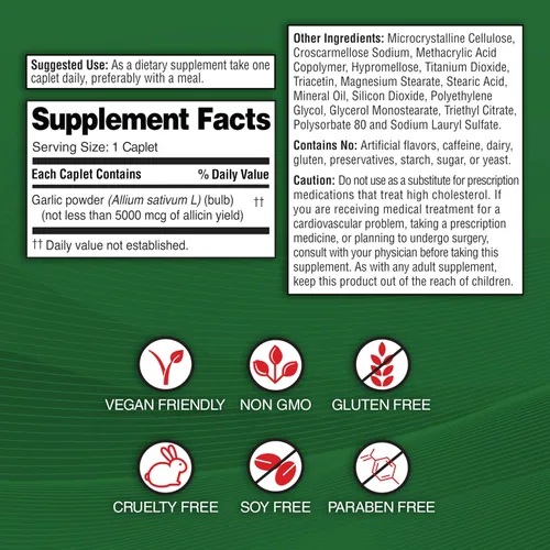 Vista 2 de Suplemento de Extracto de Ajo Garlique, Fórmula Saludable para el Colesterol, Sin Olor y Vegano, 60 Cápsulas