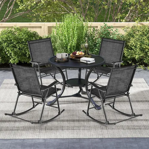 Vista 9 de Tangkula Juego de 2 mecedoras plegables para patio con tela de asiento transpirable y marco de metal resistente, movimiento mecedor suave, balancín