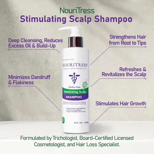 Vista 2 de NouriTress Champú estimulante para el cuero cabelludo, champú para cuero cabelludo seco, promueve el crecimiento del cabello con alcanfor, menta