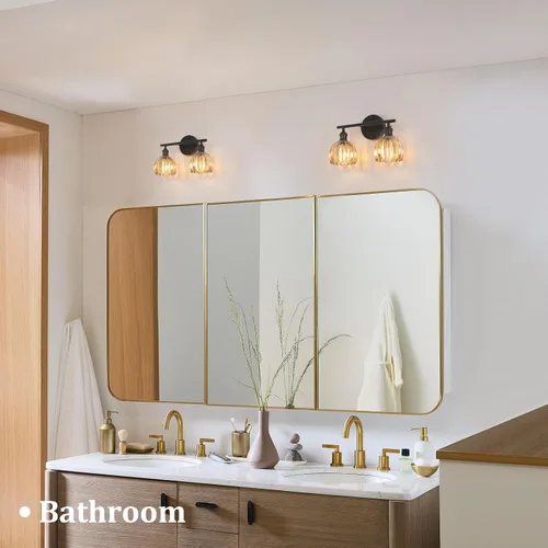 Vista 227 de Shenmoyl Lámparas de baño, lámpara de pared de 2 luces para tocador sobre espejo con pantalla de vidrio tulipán blanco para dormitorio, sala