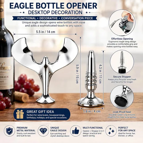 Vista 4 de Balancing Bird: decoración científica, abrebotellas de cerveza, abrebotellas de vino, decoración de mesa de águila (acero inoxidable)