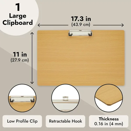 Vista 4 de Juvale Portapapeles de madera, 11.5 x 17 pulgadas, madera natural, tablero de regazo y caballete de regazo, portapapeles de tamaño legal