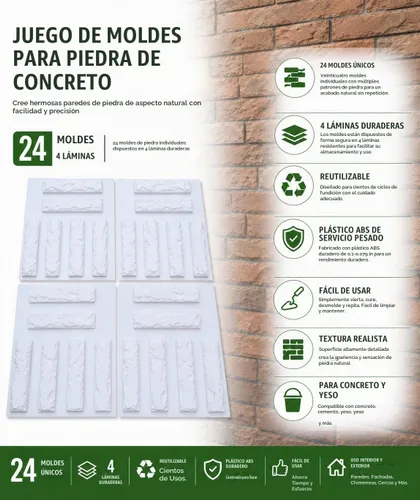 Vista 2 de Juego de moldes de chapa de ladrillo de hormigón, 24 moldes de plástico ABS para yeso W08