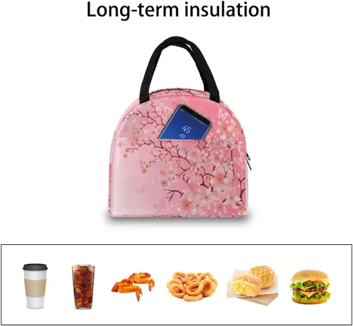 Vista 6 de AUUXVA Bolsa de almuerzo japonesa con diseño de flor de cerezo para mujeres, hielera, reutilizable, bolsa de almuerzo portátil para niños, niñas