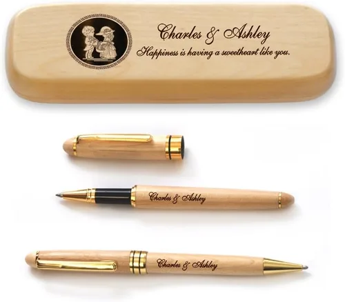 Vista 8 de Estuche de madera de arce personalizado y dos bolígrafos para el día de San Valentín