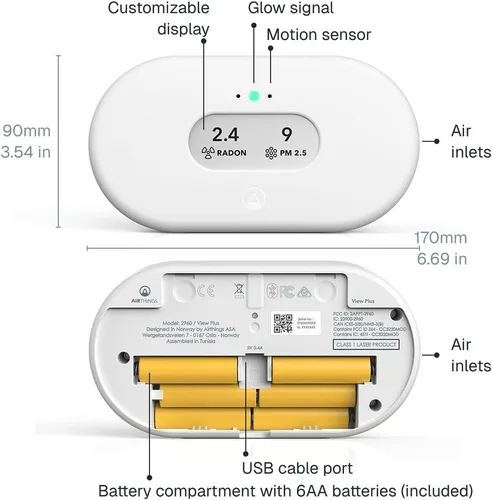 Vista 14 de Airthings 2960 View Plus - Monitor de calidad del aire y radón alimentado por batería (PM, CO2, VOC, humedad, temperatura, presión)
