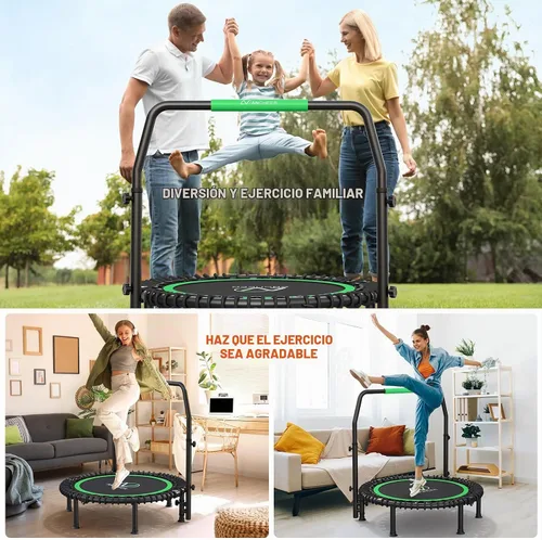 Vista 4 de ANCHEER Trampolín Rebounder de 40 pulgadas con mango ajustable de 4 niveles, mini trampolín máximo de 400 libras, trampolín de fitness resistente