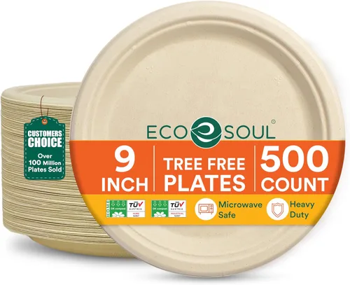 Vista 12 de ECO SOUL - Platos de papel compostables de 9 pulgadas (paquete de 200) biodegradables, resistentes, desechables, ecológicos para cena de Navidad