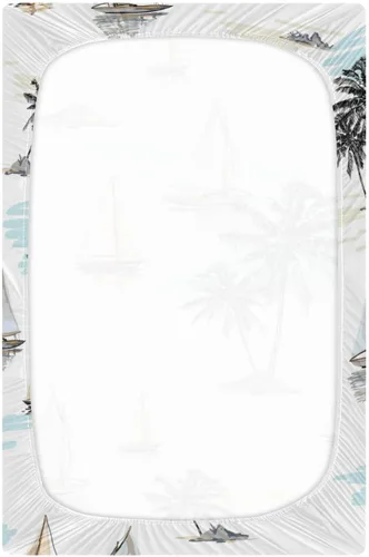 Vista 3 de Kigai Sábana bajera ajustable para cuna con diseño de veleros de palmera, suave, transpirable, para colchón de cuna estándar, acogedoras sábanas