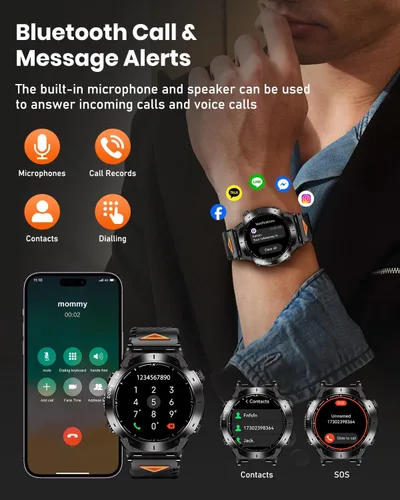 Vista 7 de GPS Military Smart Watch for Men with Bluetooth Call, 1.43" AMOLED Waterproof Smart Watch with Flashlight, 170+ Sport Mode, 730mAh Heart