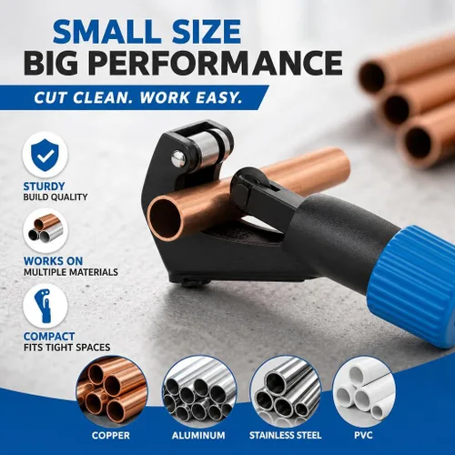 Vista 5 de Cortador de tubos de cobre pequeño con escariador - cortador de tubo de 1/8" a 1 1/8" Small Copper Pipe Cutter with Reamer for HVAC, Plumbing
