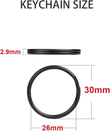 Vista 2 de 50 unidades de 30 mm de llaveros redondos de metal con anillas divididas, en negro, para llaves del hogar, coche, etiquetas de perro, oficina
