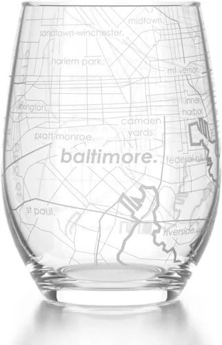Vista 43 de Well Told Copa de vino sin tallo grabada con mapa de Atlanta, Georgia (15 oz, transparente) - Mapa de ciudad grabado, vaso personalizado, regalos