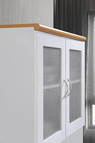 Vista 7 de HODEDAH IMPORT - Armario de cocina alto con espacio cerrado superior e inferior, 1 cajón, gran espacio abierto para microondas en color blanco