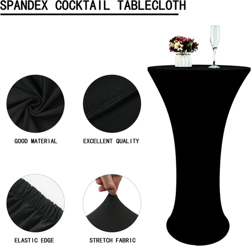 Vista 3 de Mantel de Mesa de Cóctel de Spandex Negro de 24x43 Pulgadas Ajustado Mesa de Bar Redonda Elástico Cubiertas de Mesa de Cóctel Highboy para Banquete