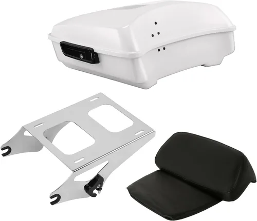Vista 37 de TCT-MOTORPARTS Atlas Silver Metálico Maletero de Viaje Modificado con Respaldo y Montaje en Rack Adecuado para Harley Touring 14-25 Street Glide