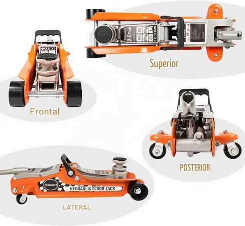 Vista 6 de gato de piso de perfil bajo de 2.5 toneladas para carreras, construcción de acero de alta resistencia, rango de elevación 8.51 cm-36 cm