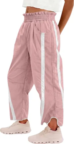 Vista 13 de Fisoew Pantalones deportivos holgados de pierna ancha para mujer, cintura Verde militar