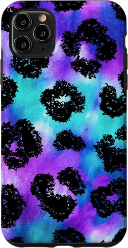 Vista 13 de iPhone 16 Purple Turquoise Black Leopard Tie Dye Print Cheetah Pattern Case
