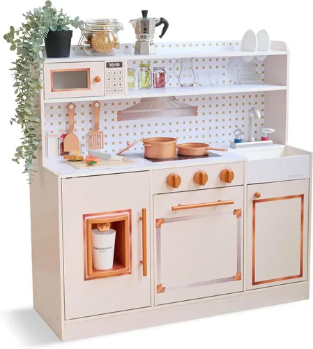 Vista 14 de Teamson Kids Juego de cocina de madera para niños pequeños con accesorios, juego de cocina simulada para niños de 3 años en adelante, juego de Negro