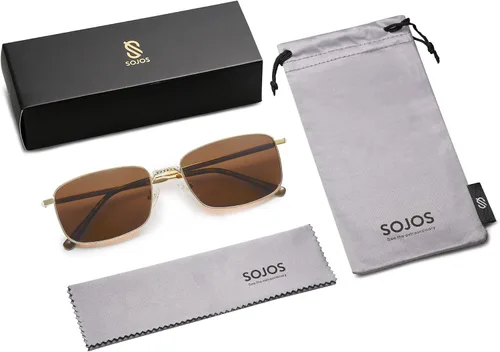 Vista 6 de SOJOS Gafas de sol polarizadas rectangulares retro vintage para hombre y mujer clásicas UV400 Metal Sunnies SJ1215