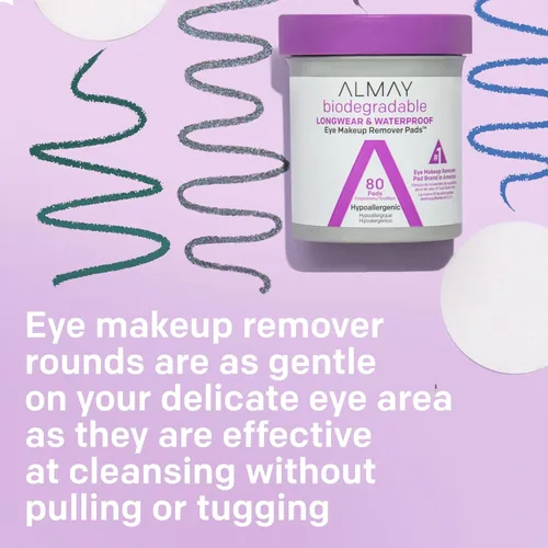 Vista 4 de Almay Almohadillas removedoras de maquillaje de ojos de larga duración e impermeables, 80 unidades (paquete de 4)