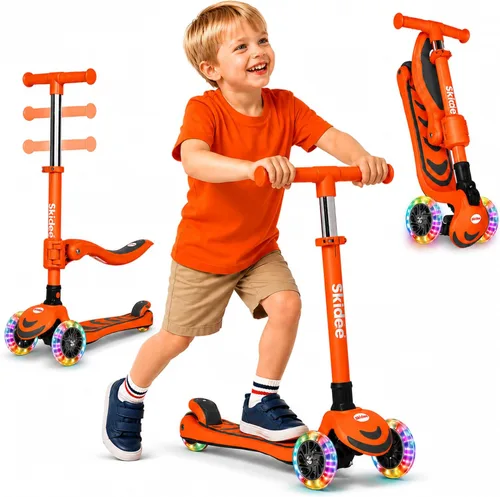 Vista 12 de SKIDEE Kick Scooter for Kids Ages 3-5 Foldable 3 Wheel Scooter with Lean-to-Steer, Adjustable Height, Removable Seat & LED Light Wheels Toddler