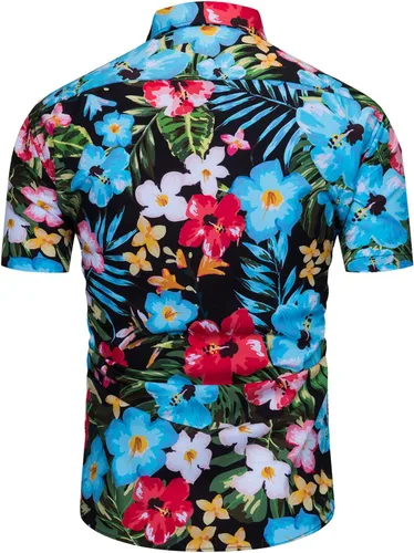 Vista 2 de TUNEVUSE Camisa de flores para hombre, manga corta, con botones, estampado de hibisco, Aloha