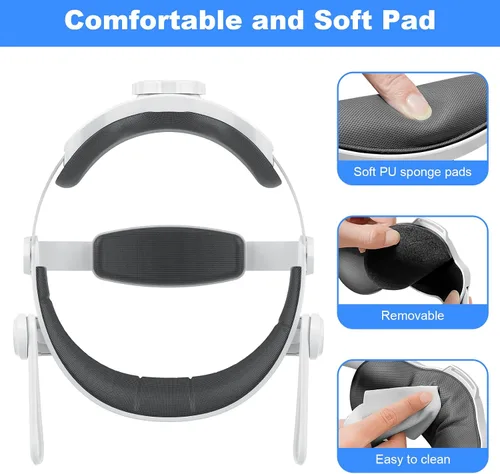 Vista 4 de Head Strap for Oculus Quest 2 Whith VR Sweat Band(3pcs), Replacement Adjustable Strap for Quest 2 Elite Straps, Enhanced Support & Gaming Immersion