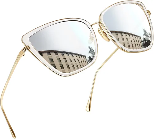 Vista 5 de Joopin - Lentes de sol de gran tamaño con forma de ojos de gato para mujer, con marco de metal de moda