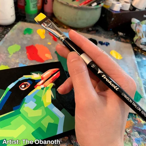 Vista 2 de Trekell Crimson Taklon - Juego de pinceles de pintura acrílica, pinceles profesionales surtidos para pintura al óleo, acuarela y gouache, asas
